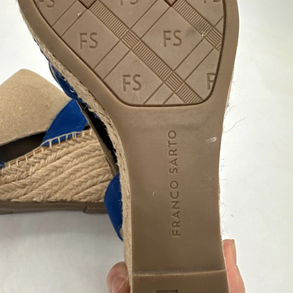 Franco Sarto Mirage 2 blue suede leather espadrille wedges Size 8.5 New